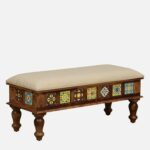 Shubham Handicraft Tile Solid Sheesham Wood 6 Seater Dining Table Set with Cushioned Bench & Chairs | Premium Handcrafted Wooden Dining Furniture - Image 5