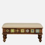 Shubham Handicraft Tile Solid Sheesham Wood 6 Seater Dining Table Set with Cushioned Bench & Chairs | Premium Handcrafted Wooden Dining Furniture - Image 6