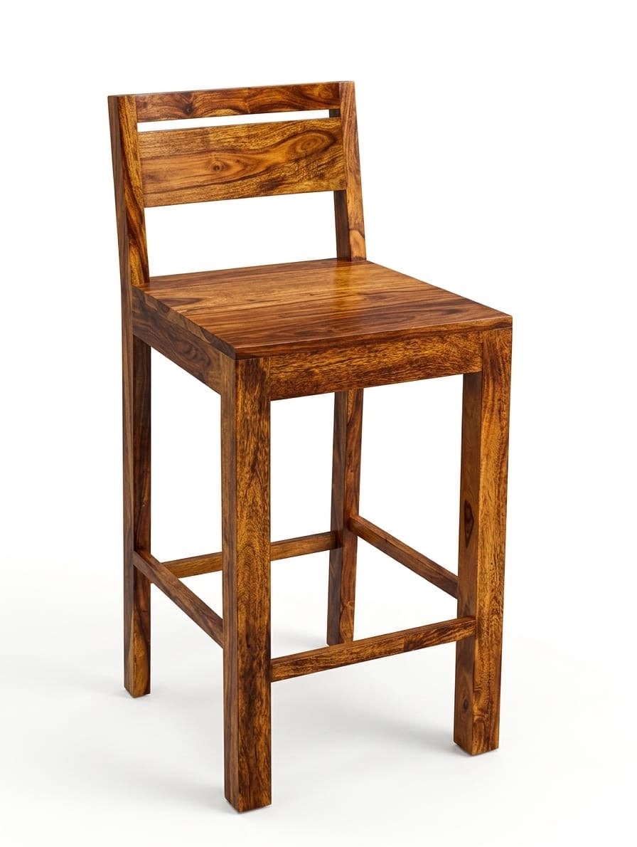 image (6) Sheesham Wood Bar Chair with Supportive Backrest & Footrest - Image 1