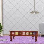Sheesham Wood Coffee Table with Hand-Painted Tile Inlay