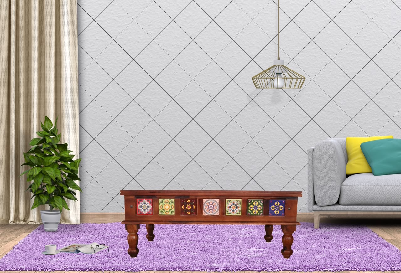 IMG-20260807-WA0013.jpg Sheesham Wood Coffee Table with Hand-Painted Tile Inlay - Image 1