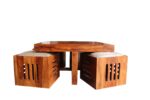 Sheesham Wood Coffee Table with 4 Nesting Wooden Stools