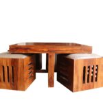 Sheesham Wood Coffee Table with 4 Nesting Wooden Stools