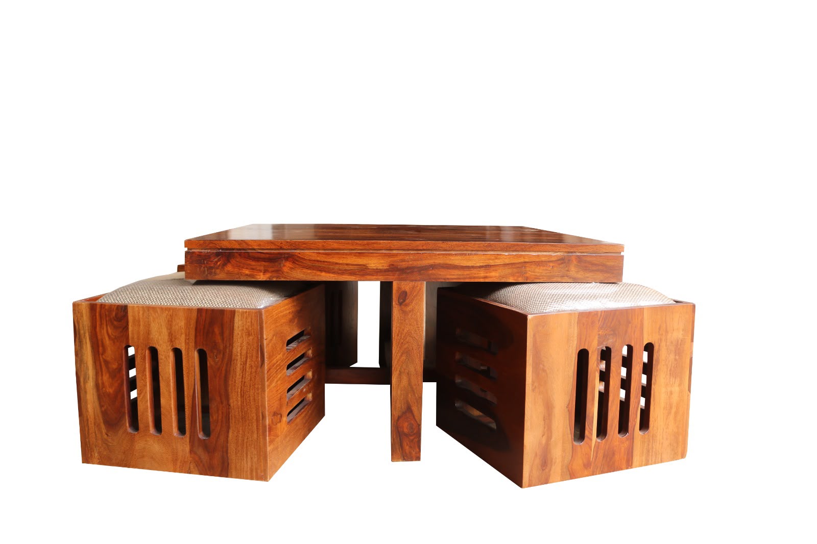 IMG-20260807-WA0032.jpg Sheesham Wood Coffee Table with 4 Nesting Wooden Stools - Image 1