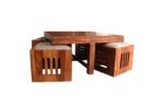 Sheesham Wood Coffee Table with 4 Nesting Wooden Stools - Image 2