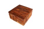 Sheesham Wood Coffee Table with 4 Nesting Wooden Stools - Image 3