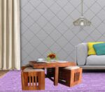 Sheesham Wood Coffee Table with 4 Nesting Wooden Stools - Image 6