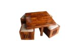 Sheesham Wood Coffee Table with 4 Nesting Wooden Stools - Image 7