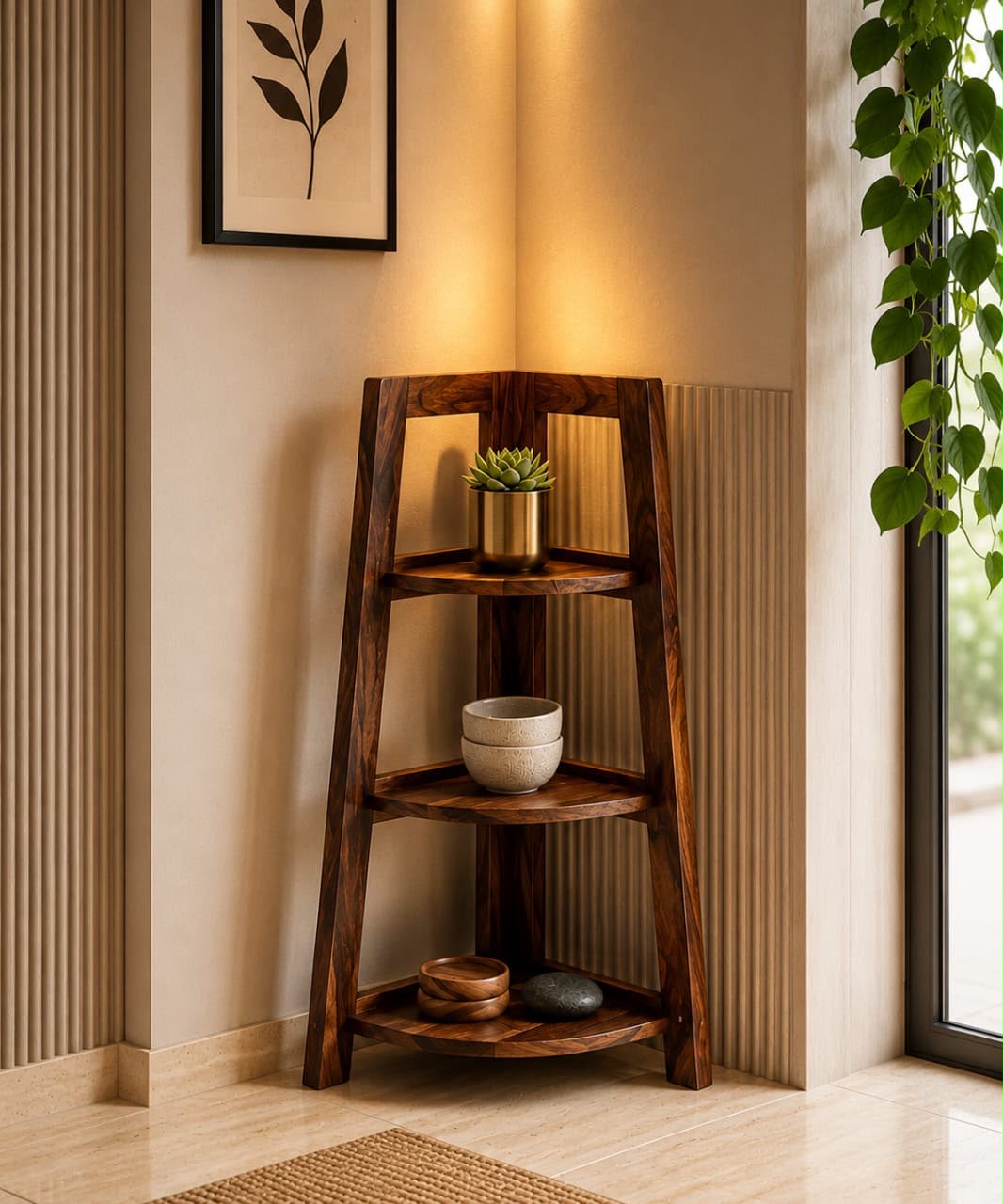 IMG-20260807-WA0039.jpg Sheesham Wood Foldable 3-Tier Corner Shelf - Image 1