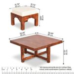 Sheesham Wood Coffee Table with 4 Cushioned Nesting Stools - Image 4