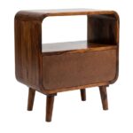 Sheesham Wood Mid-Century Open Shelf Nightstand with Drawer