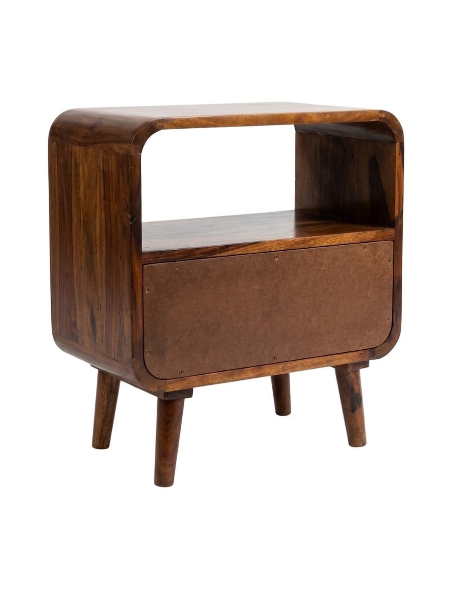 IMG-20260807-WA0060.jpg Sheesham Wood Mid-Century Open Shelf Nightstand with Drawer - Image 1