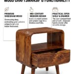 Sheesham Wood Mid-Century Open Shelf Nightstand with Drawer - Image 4