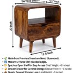 Sheesham Wood Mid-Century Open Shelf Nightstand with Drawer - Image 5