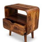 Sheesham Wood Mid-Century Open Shelf Nightstand with Drawer - Image 7