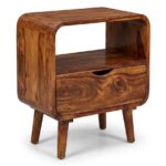 Sheesham Wood Mid-Century Open Shelf Nightstand with Drawer - Image 9