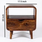 Sheesham Wood Mid-Century Open Shelf Nightstand with Drawer - Image 11