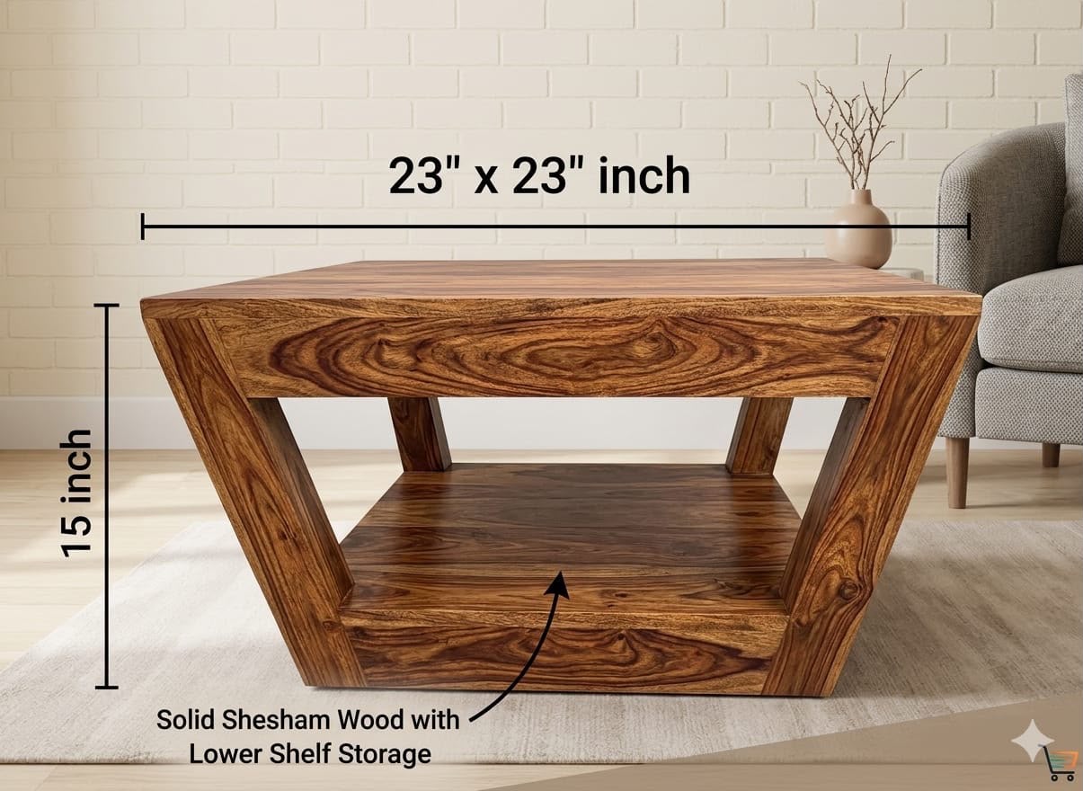IMG-20260807-WA0064.jpg Sheesham Wood Geometric Coffee Table with Lower Shelf - Image 1