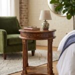 Sheesham Wood Round Side Table with Turned Legs & Drawer