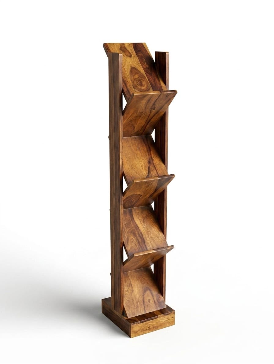 IMG-20260807-WA0149.jpg Sheesham Wood Diamond-Cut Vertical Ladder Shelf - Image 1