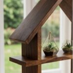 Sheesham Wood House-Shaped Leaning Shelf (Dark Finish)
