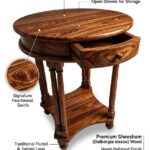 Sheesham Wood Round Telephone Table | Wooden Side Table with Drawer