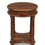 Sheesham Wood Round Telephone Table | Wooden Side Table with Drawer - Image 3