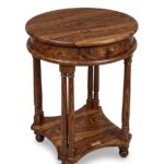 Sheesham Wood Round Telephone Table | Wooden Side Table with Drawer - Image 4