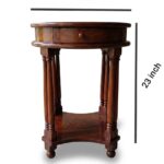 Sheesham Wood Round Telephone Table | Wooden Side Table with Drawer - Image 5