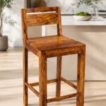 Sheesham Wood Bar Chair | Wooden High Chair with Backrest for Kitchen & Bar Counter