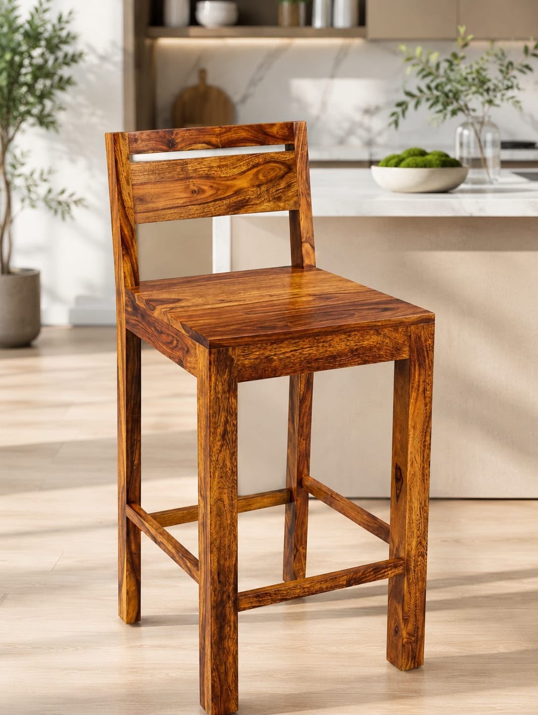 WhatsAppImage2026-08-12at3.48.02PM.jpeg Sheesham Wood Bar Chair | Wooden High Chair with Backrest for Kitchen & Bar Counter - Image 1