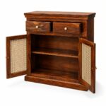 Sheesham Wood Shoe Cabinet with Cane Doors | 2 Drawer Wooden Shoe Rack - Image 4