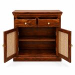 Sheesham Wood Shoe Cabinet with Cane Doors | 2 Drawer Wooden Shoe Rack - Image 5