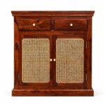 Sheesham Wood Shoe Cabinet with Cane Doors | 2 Drawer Wooden Shoe Rack - Image 8