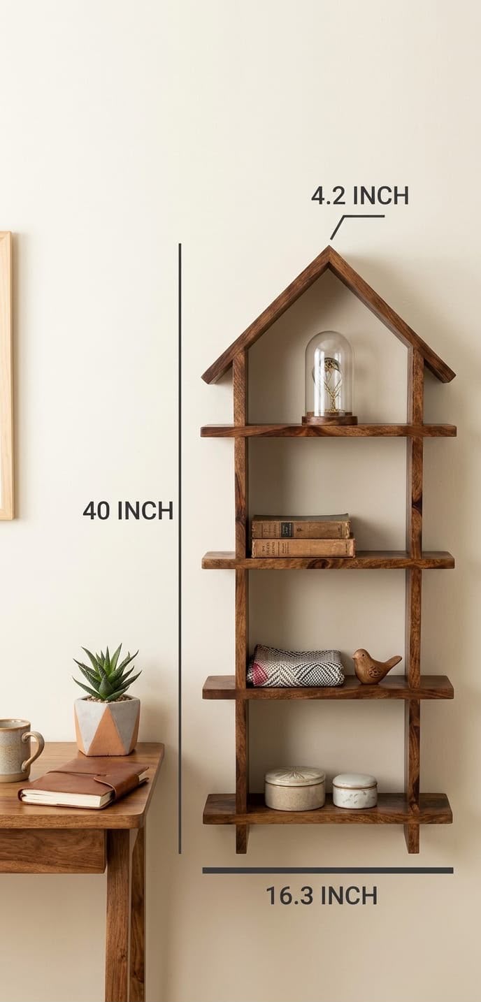 WhatsAppImage2026-08-12at4.00.00PM.jpeg Sheesham Wood House Shape Wall Shelf | Decorative Wooden Wall Hanger Rack - Image 1