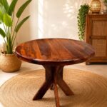 Sheesham Wood Round Dining Table Set with 4 chairs | 4 Seater around Wooden Dining Set - Image 3
