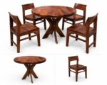 Sheesham Wood Round Dining Table Set with 4 chairs | 4 Seater around Wooden Dining Set