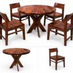 Sheesham Wood Round Dining Table Set with 4 chairs | 4 Seater around Wooden Dining Set