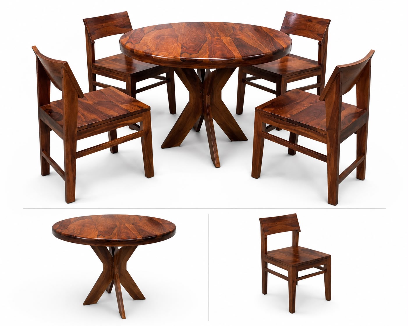 WhatsApp-Image-2026-08-12-at-4.04.34-PM-1-1.jpeg Sheesham Wood Round Dining Table Set with 4 chairs | 4 Seater around Wooden Dining Set - Image 1