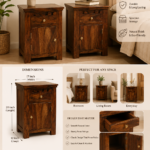 Sheesham Wood Bedside Cabinet | Hand-Painted Ceramic Tile Door(set of 2) - Image 7