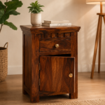 Sheesham Wood Bedside Cabinet | Hand-Painted Ceramic Tile Door(set of 2)