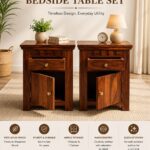 Sheesham Wood Bedside Cabinet | Hand-Painted Ceramic Tile Door(set of 2) - Image 4