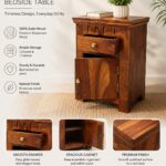 Sheesham Wood Bedside Cabinet | Hand-Painted Ceramic Tile Door(set of 2) - Image 2
