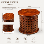 Sheesham Wood Round Cutwork Table | Carved Jali Side Table - Image 2