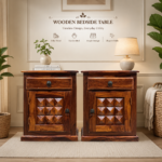 Solid Sheesham Wood Bedside Table with Drawer & Cabinet