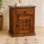 Solid Sheesham Wood Bedside Table with Drawer & Cabinet - Image 4