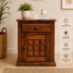 Solid Sheesham Wood Bedside Table with Drawer & Cabinet - Image 5