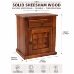 Solid Sheesham Wood Bedside Table with Drawer & Cabinet - Image 8