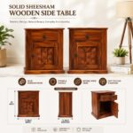 Solid Sheesham Wood Bedside Table with Drawer & Cabinet - Image 9