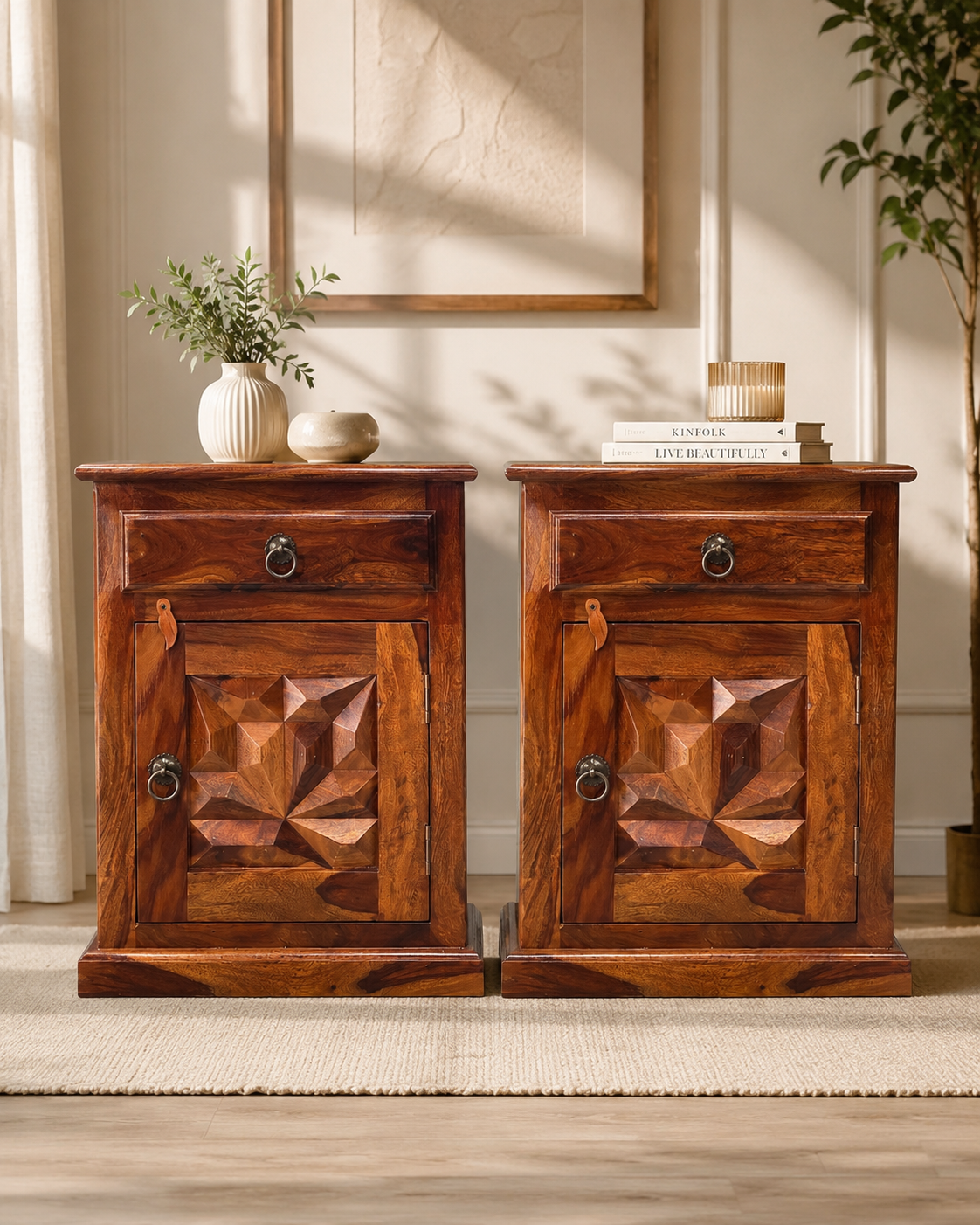 IMG_3648 Handcrafted Sheesham Wood Bedside Cabinet | Shubham Handicraft - Image 1